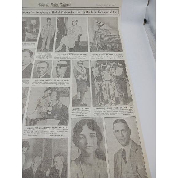 1933 Newspaper Page Raising First N R A Flag Jury Indicts 24 in Racket Probe - Picture 5 of 13